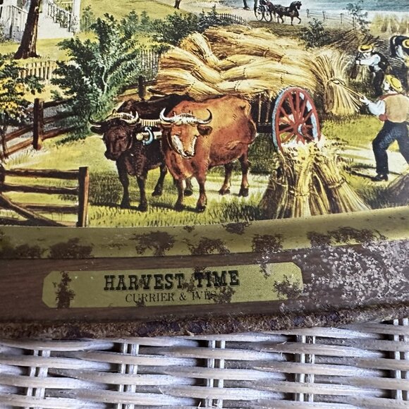 VINTAGE CURRIER & IVES HARVEST TIME METAL SERVING TRAY - Picture 2 of 8